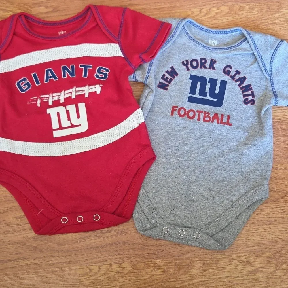 NFL NY Giants Baby Bodysuit 2pc 0-3 Months New 100% Cotton Football Athletic